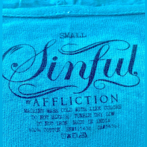 NWOT SINFUL by AFFLICTION ZIP UP HOODIE BUBBLE HALF SLEEVES CASUAL BLUE SZ SMALL - Picture 6 of 6